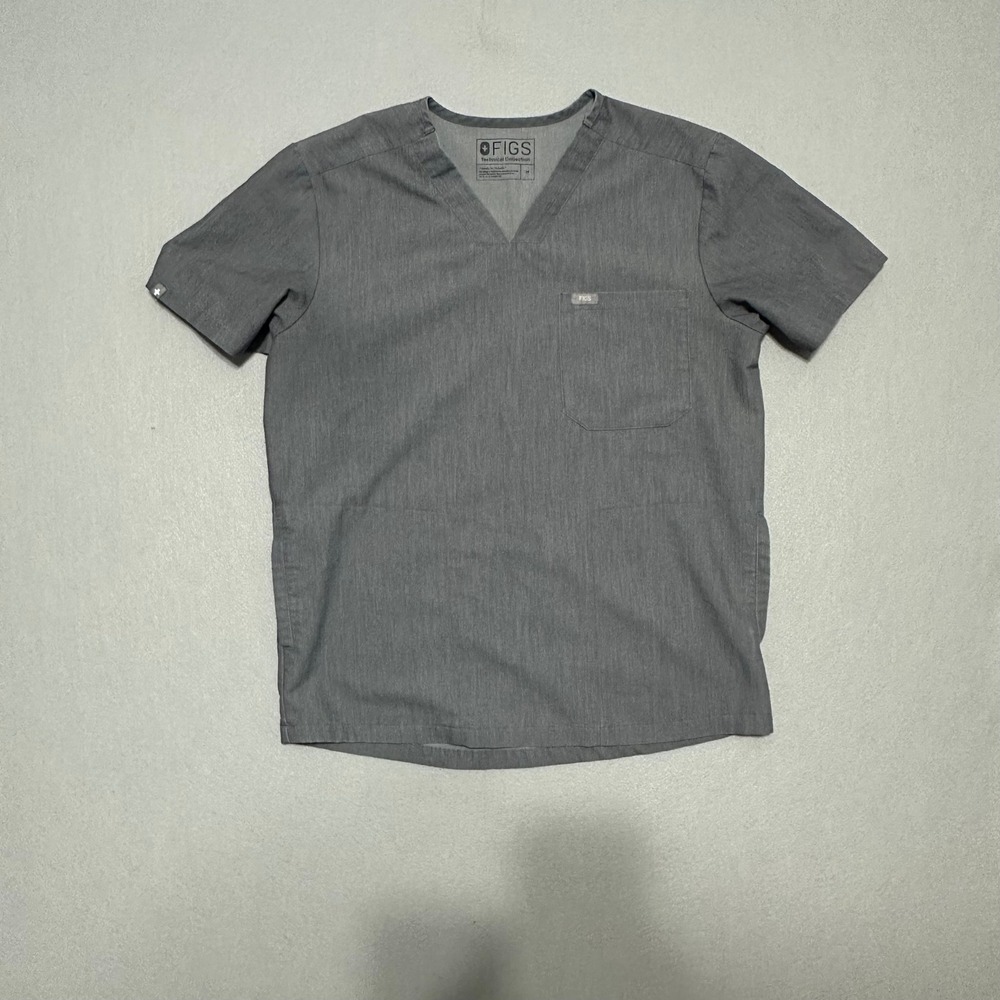 FIGS Leon Scrub Top Mens‎ Medium Grey V-Neck Short Sleeve Technical Collection